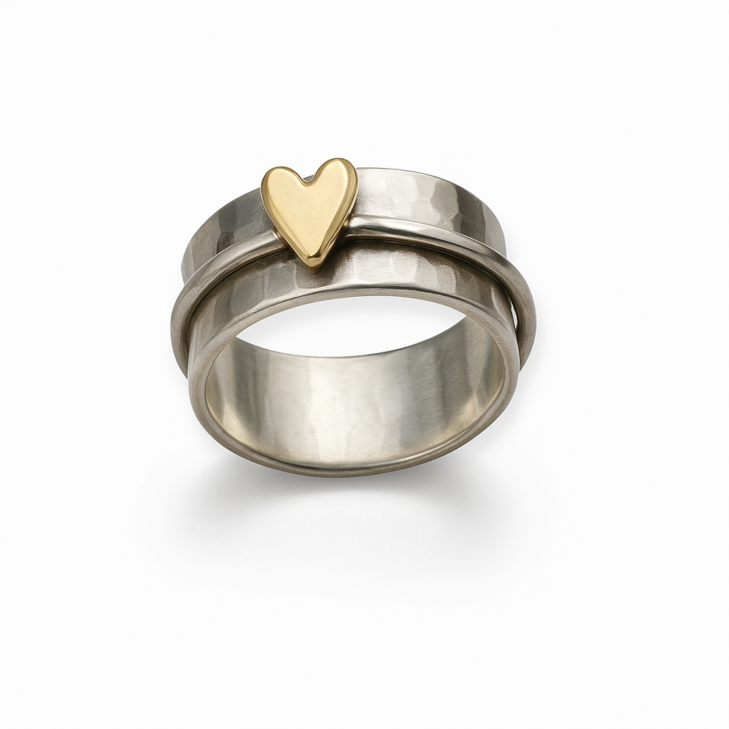 Lena™ | Bague vintage en argent pour femmes avec cœur en or