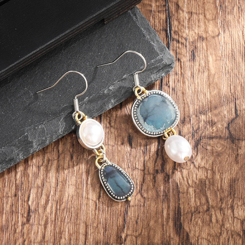 StoneLuxe™ | Boucles d'oreilles en pierre bleue vintage