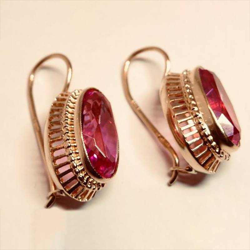 Zara™ | Boucles d'oreilles vintage en cristal rouge et or rose