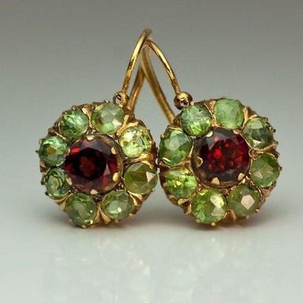 Vintage™ | Boucles d'oreilles pendantes en cristal vert et rouge