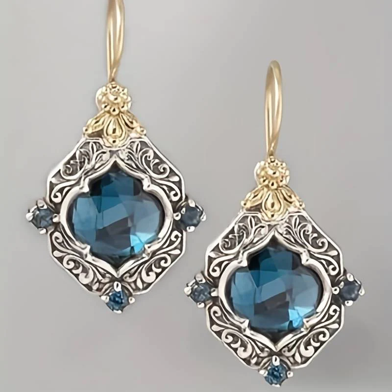 Amarisse™ | Boucles d'oreilles vintage en or et argent avec cristaux bleus