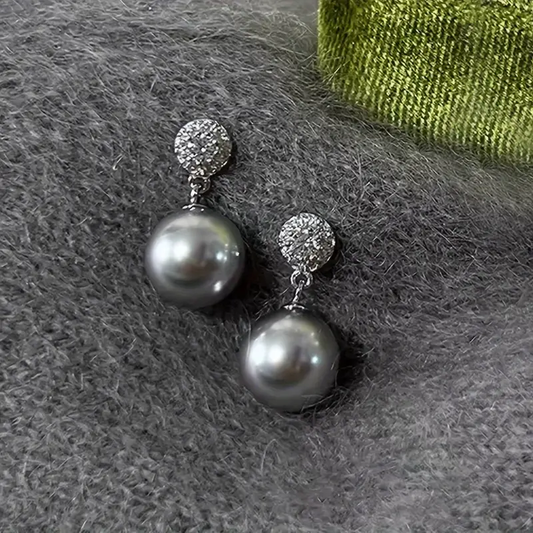 LunaLuxe™ | Boucles d'oreilles élégantes en perles noires avec strass